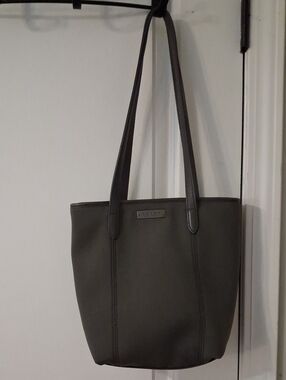 Vintage Coach Gray Neoprene Lunch Tote Black Leather Trim Minimalist #6201